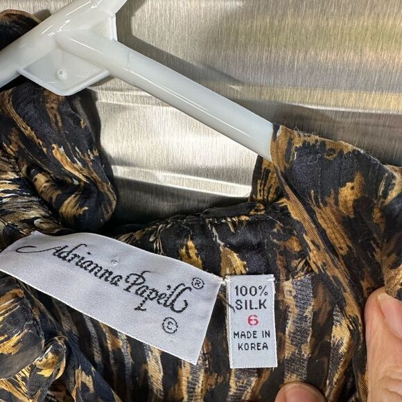 Adrianna Papell Animal Print Silk Ruffle Blouse 6 - Picture 7 of 7